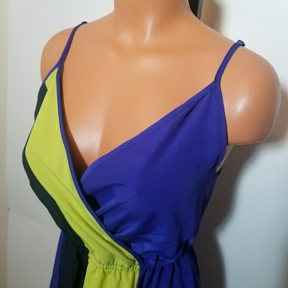 Mossimo Blue Yellow & Navy Empire Waist Dress XS - Picture 4 of 8